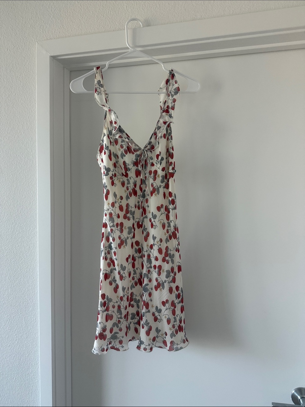 Realisation Par White Mini Dress with Red and Gray Cherry Print